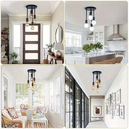 Black Modern 4-Light Chandelier - Iron Branch Ceiling Light