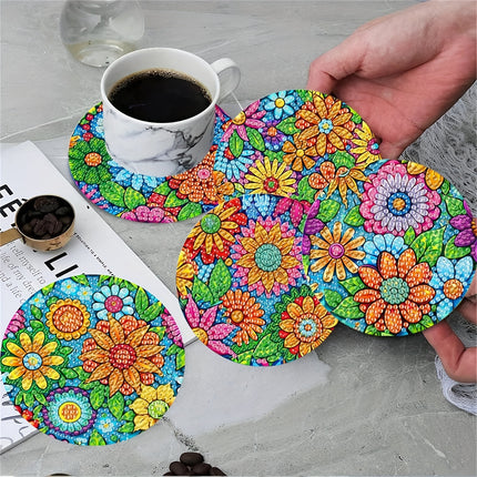 8-Pack Floral Diamond Painting Coasters