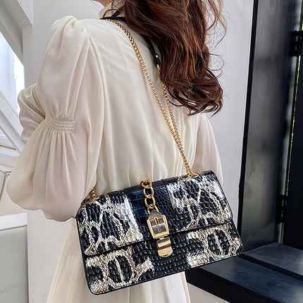 Vintage Snake Print Chain Shoulder Bag