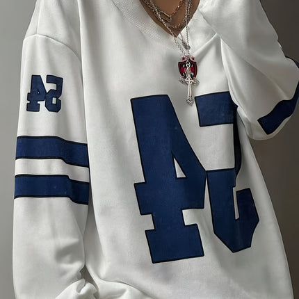 V-Neck Sports Sweatshirt with Number 54 Print – Cozy & Cool - Monti Bargains