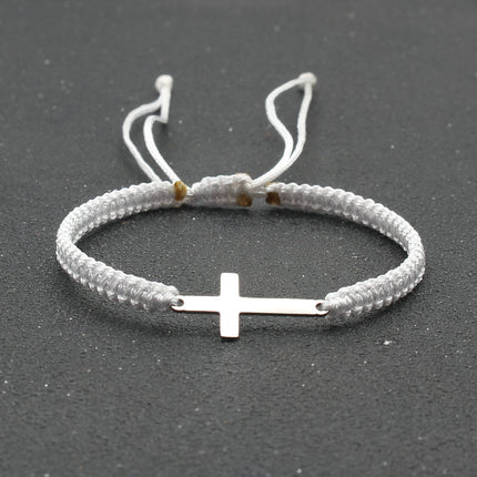 Men's Braided Stainless Steel Cross Bracelet