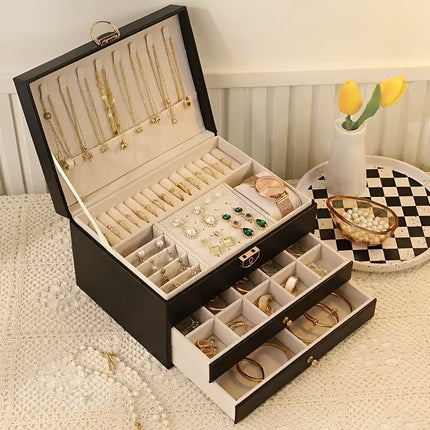 Elegant 3-Tier Jewelry Organizer Box - Luxe Storage Solution
