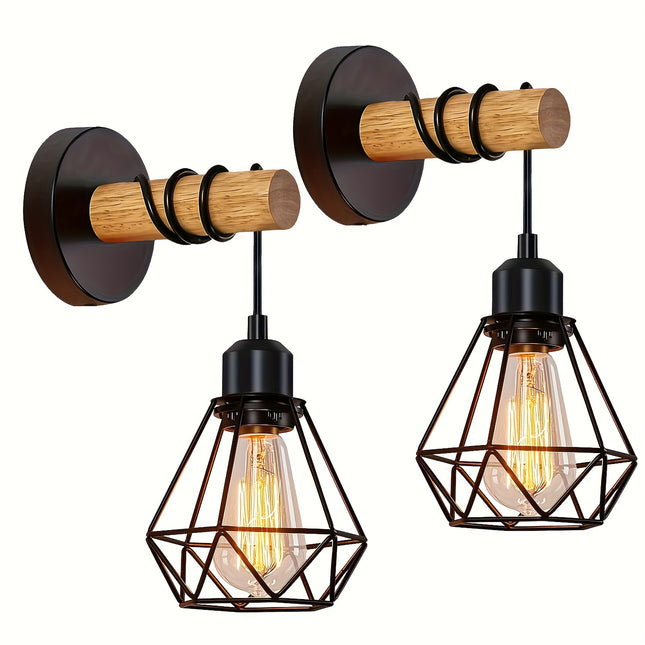 2pcs Vintage Farmhouse Wall Sconces - Industrial Metal Cage Design