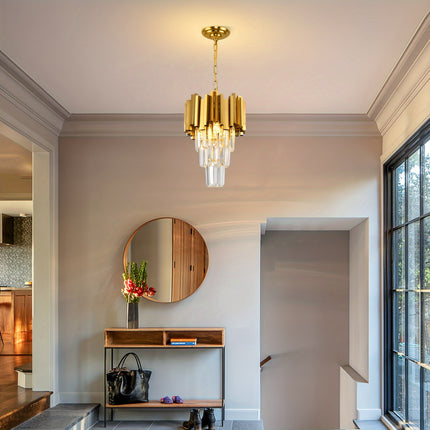 Golden 3-Tier Crystal Pendant Chandelier – Modern Elegance