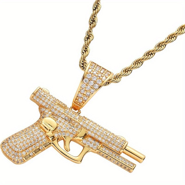 Hip-Hop Zirconia Pistol Necklace