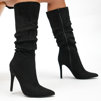 Pleated Point Toe Knee-High Boots