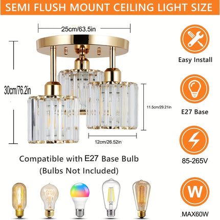Modern 3-Light Crystal Ceiling Chandelier – Adjustable Pendant