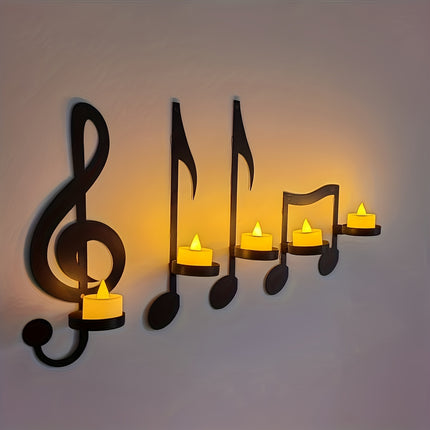 4pcs Black Music Note Wall Sconce - Metal Candle Holder