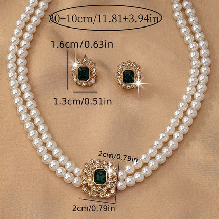 Double-Row Pearl & Rhinestone Set