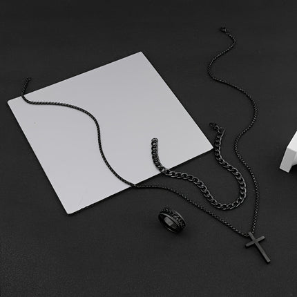 Men's Dark Cross Jewelry Set