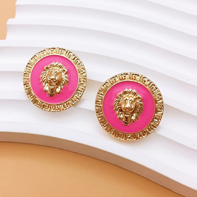 Vintage Geometric Lion Head Studs