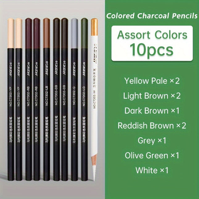 10pcs Professional Colored Charcoal Pencils Set