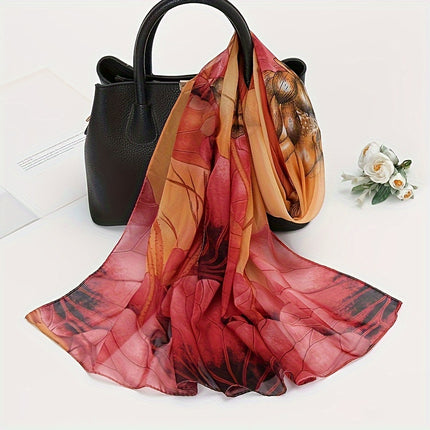 Lotus Print Chiffon Scarf for Women