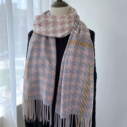 Luxurious Houndstooth Fringe Scarf