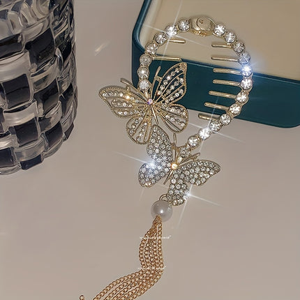 Rhinestone Butterfly Tassel Hair Clip