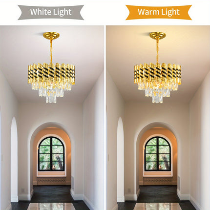 Sleek Black & Gold Crystal Chandelier – 3-Tier Elegance