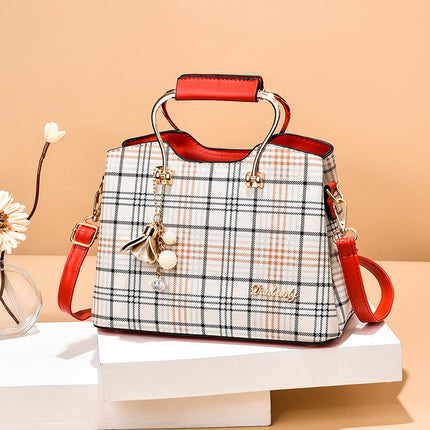 Colorblock Plaid Pendant Shoulder Bag