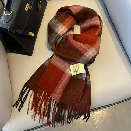 Cozy British Red Plaid Wool Scarf
