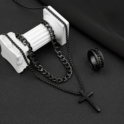 Men's Dark Cross Jewelry Set