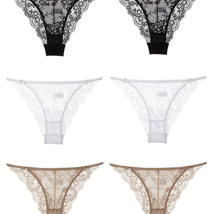 6pcs Solid Lace Thongs