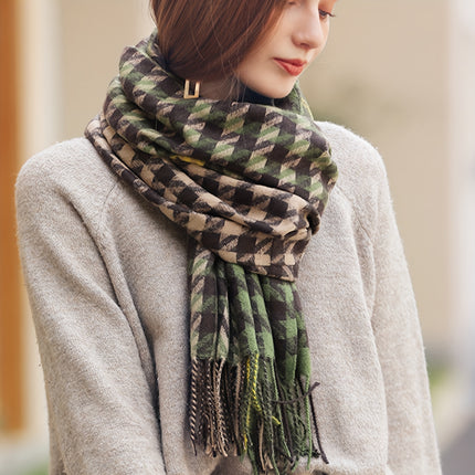 Luxurious Houndstooth Fringe Scarf