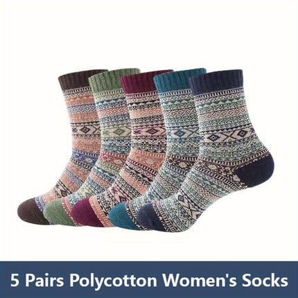 5 Pairs Women's Cozy Knit Socks – Warm & Elegant Houndstooth