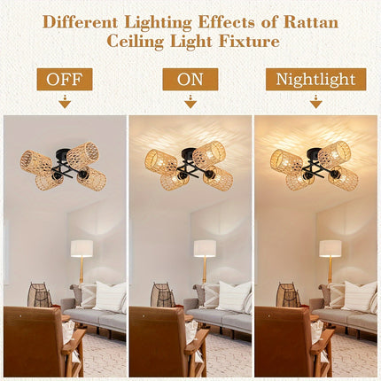 Bohemian 4-Light Semi Flush Ceiling Fixture - Handwoven Charm