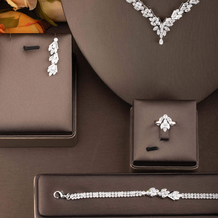 Luxurious Leaf-Cubic Zirconia Wedding Set