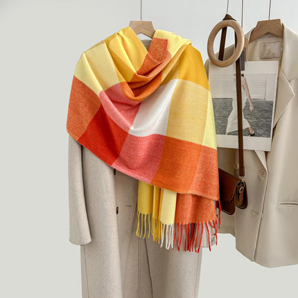 Cozy Plaid Tassel Cashmere Scarf