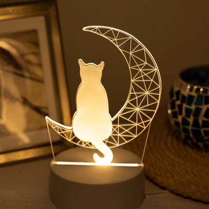 USB-Powered 3D Moon Cat Night Light – Cute Animal Lamp