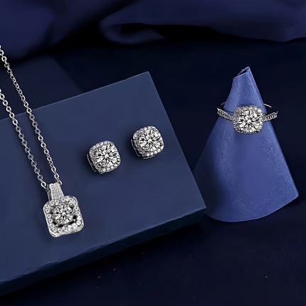 4pcs Square Rhinestone Jewelry Set