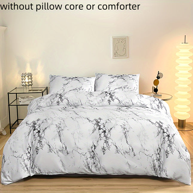 3pcs Polyester Printed Marble Pattern Quilt Cover Three-piece Set