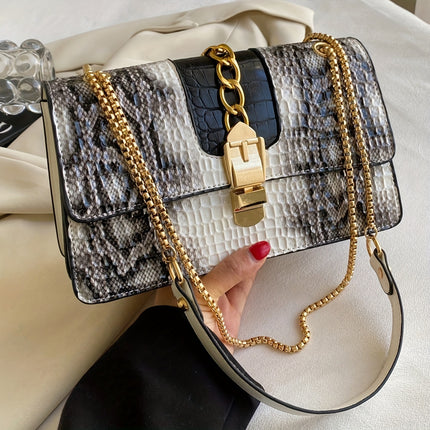 Vintage Snake Print Chain Shoulder Bag