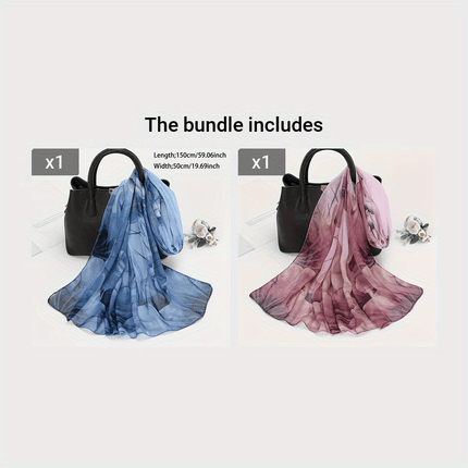 Lotus Print Chiffon Scarf for Women