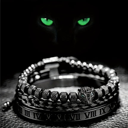 3pcs Men's Braided & Roman Numeral Bracelet Set