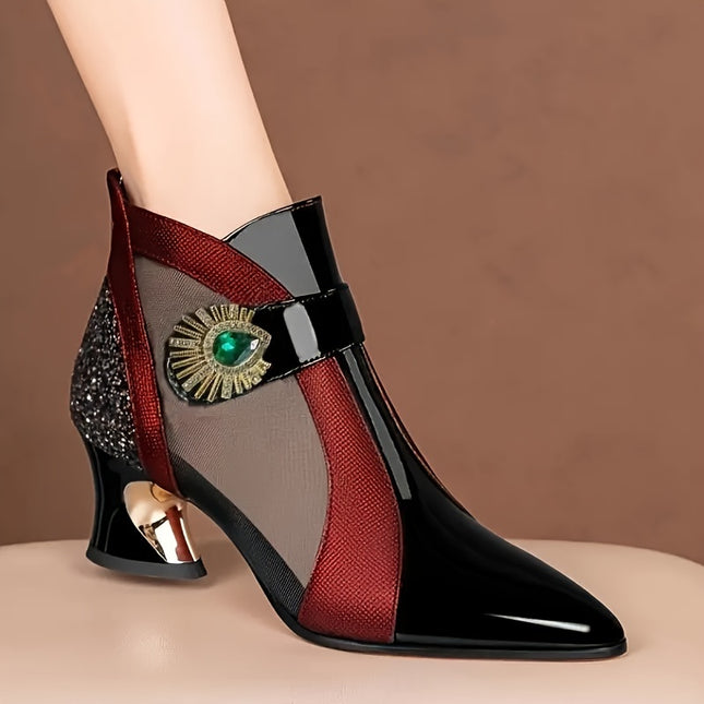 Elegant Chunky Heel Mesh Ankle Boots