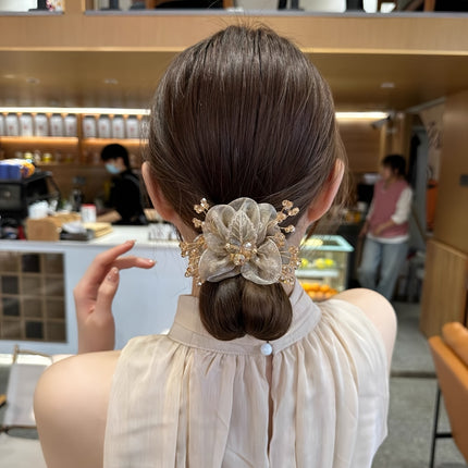 Elegant Champagne Hair Tie – Rose & Twist Detail Ponytail Holder