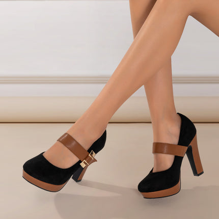 Retro Round Toe High Heeled Pumps