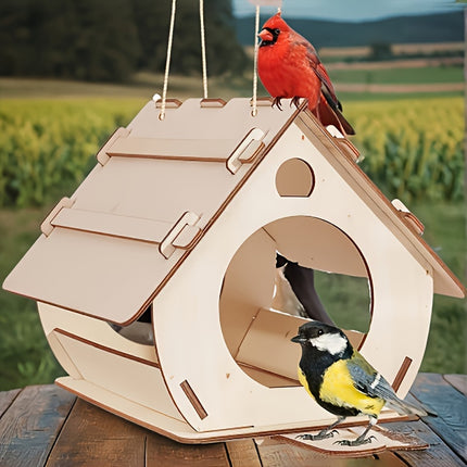 Charming Wooden Bird Feeder for Outdoor Garden Decor