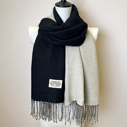 Double-Sided Two-Color Tassel Scarf