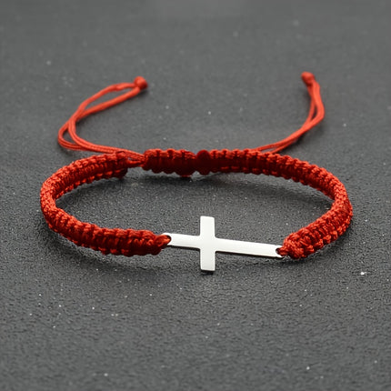 Men's Braided Stainless Steel Cross Bracelet