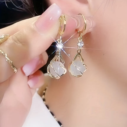 Moonstone & Rhinestone Dangle Earrings