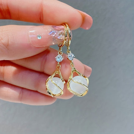 Moonstone & Rhinestone Dangle Earrings