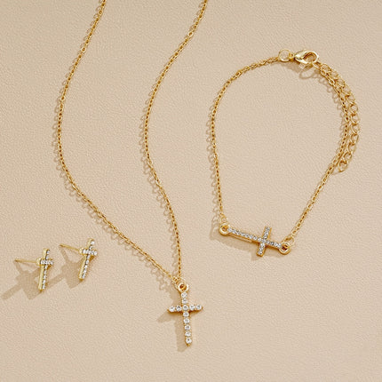 Vintage Rhinestone Cross Jewelry Set
