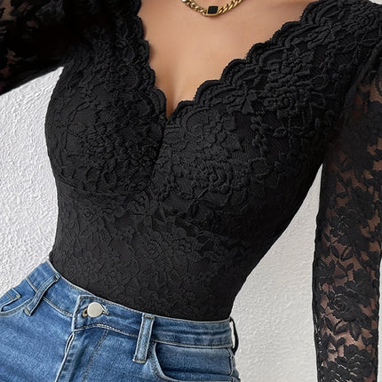 Elegant Lace Long-Sleeved Bodysuit