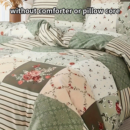 Pastoral Flower Plaid Duvet Cover Set - 3pcs Cozy Style