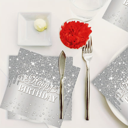 40pcs Silvery Diamond Happy Birthday Napkins