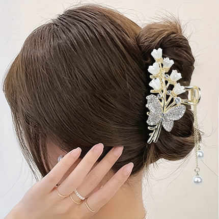 Elegant Butterfly & Lily Hair Claw Clip