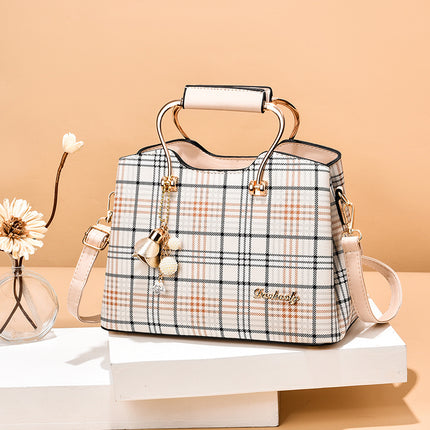 Colorblock Plaid Pendant Shoulder Bag