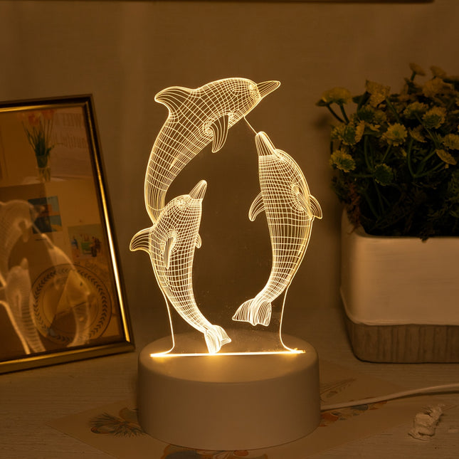 3D Glowing Dolphin Night Light - USB Table Lamp